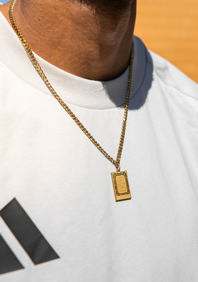 Curb chain stadium necklace - gold