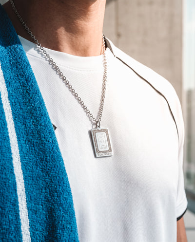 Curb chain stadium necklace - silver